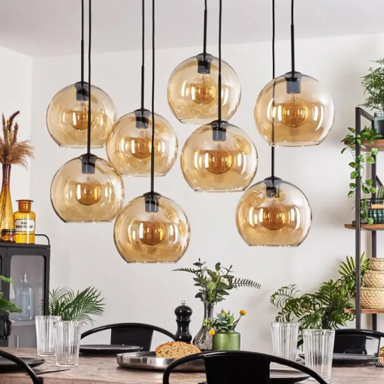 Suspension - Verre Koyoto Ambre, 8 lumières