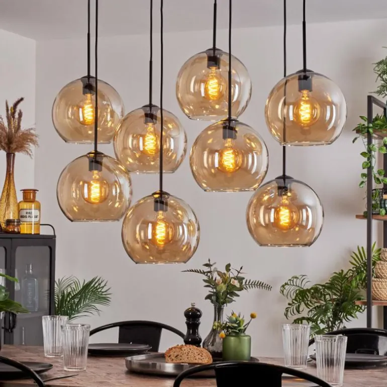 Suspension - Verre Koyoto Ambre, 8 lumières