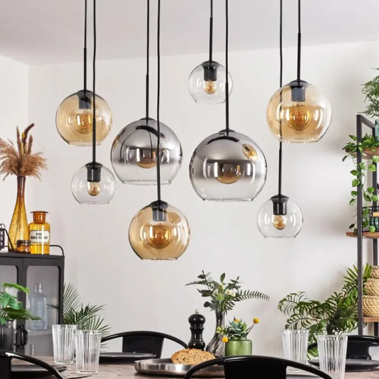 Suspension - Verre Koyoto Ambre, Clair, Fumé, 8 lumières