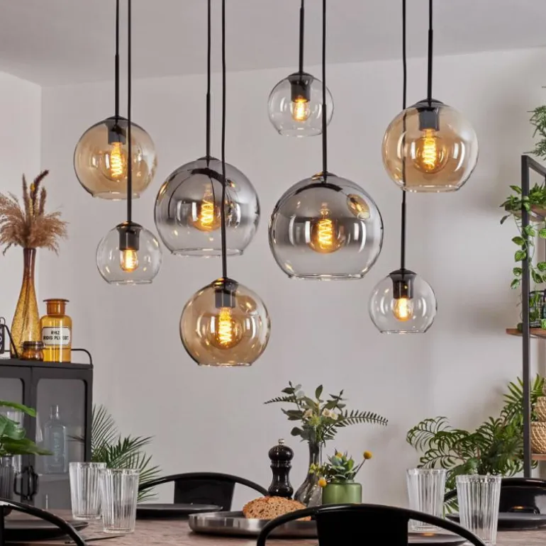 Suspension - Verre Koyoto Ambre, Clair, Fumé, 8 lumières