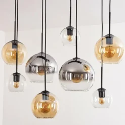 Suspension - Verre Koyoto Ambre, Clair, Fumé, 8 lumières