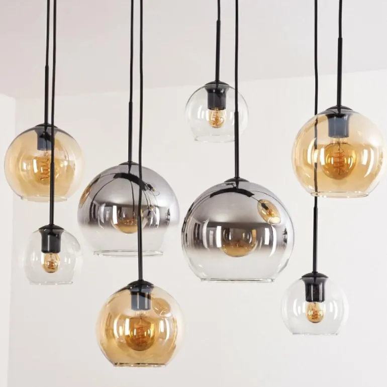 Suspension - Verre Koyoto Ambre, Clair, Fumé, 8 lumières
