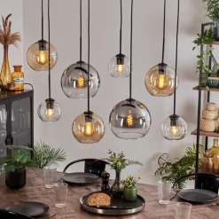 Suspension - Verre Koyoto Ambre, Chrome, Clair, Fumé, 8 lumières