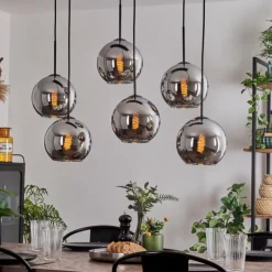 Suspension - Verre Koyoto Chrome, Fumé, 6 lumières