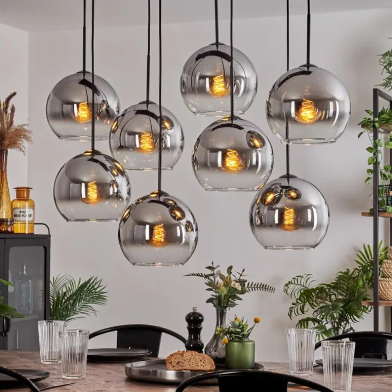 Suspension - Verre Koyoto Chrome, Clair, Fumé, 8 lumières