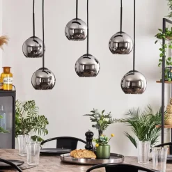 Suspension - Verre Koyoto Chrome, Fumé, 6 lumières
