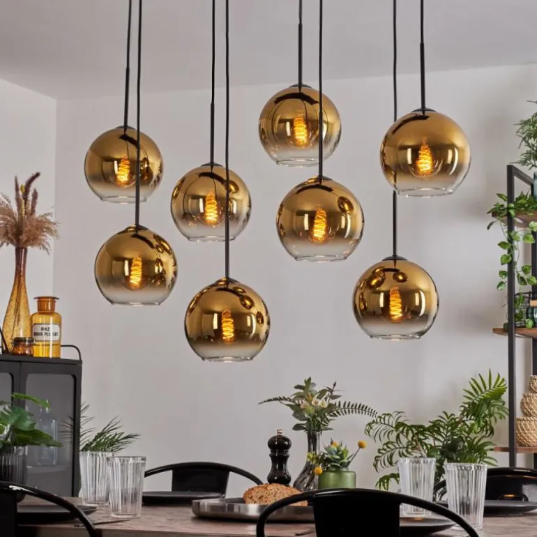 Suspension - Verre Koyoto Or, Clair, 8 lumières