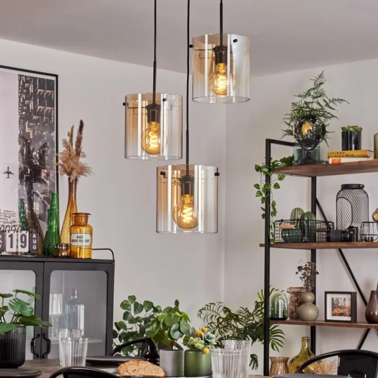 Suspension - Verre Parane Ambre, Clair, 3 lumières