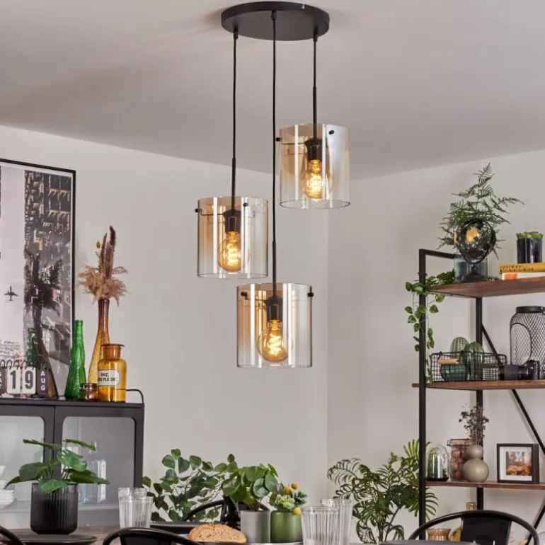 Suspension - Verre Parane Ambre, Clair, 3 lumières