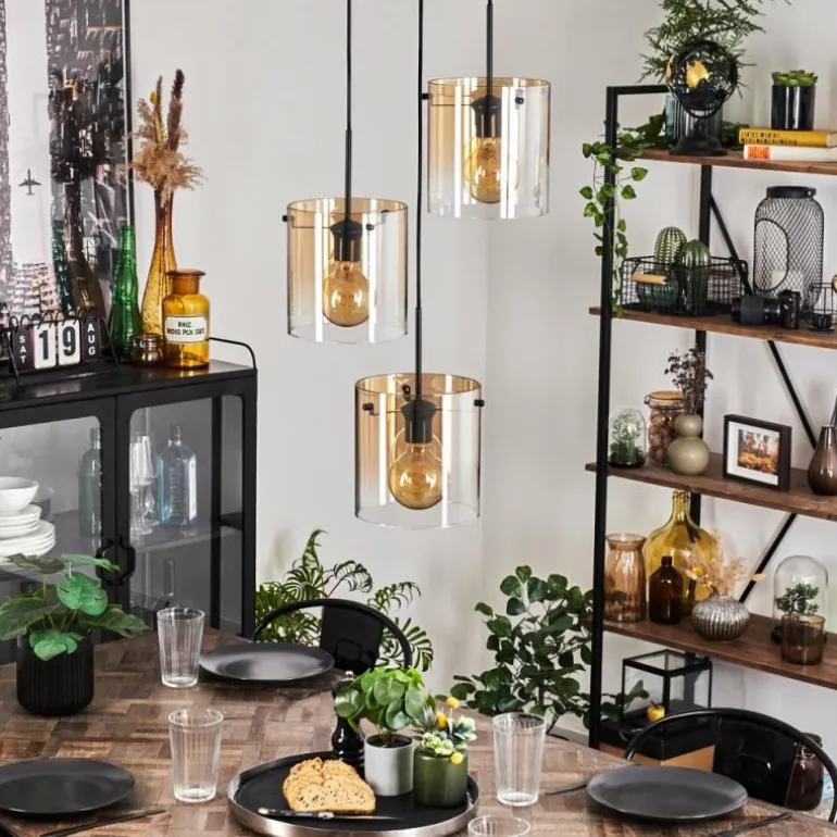 Suspension - Verre Parane Ambre, Clair, 3 lumières