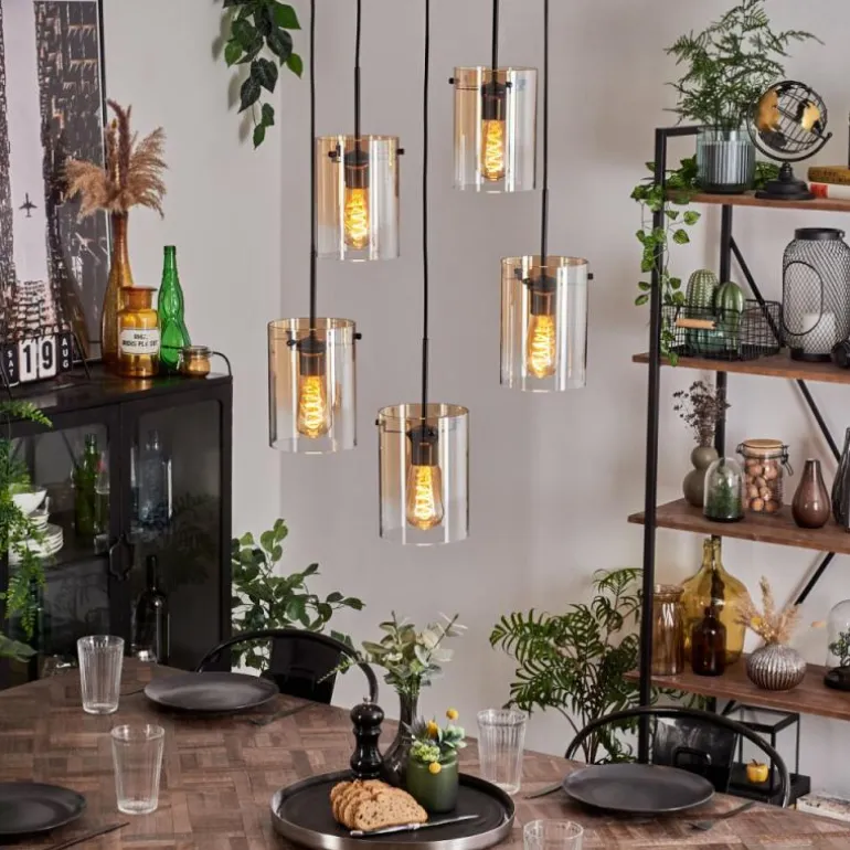 Suspension - Verre Parane Ambre, Clair, 5 lumières