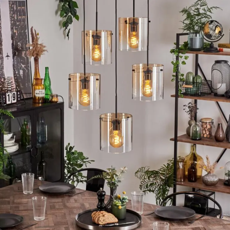Suspension - Verre Parane Ambre, Clair, 5 lumières