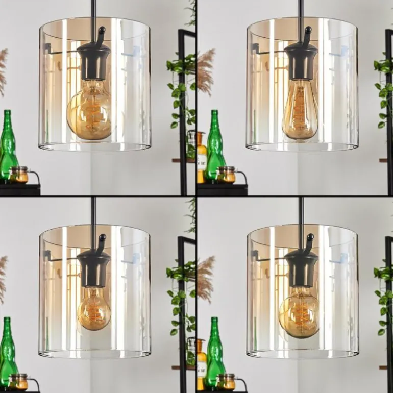 Suspension - Verre Parane Ambre, Clair, 5 lumières