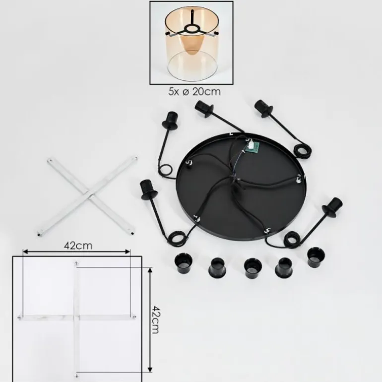 Suspension - Verre Parane Ambre, Clair, 5 lumières