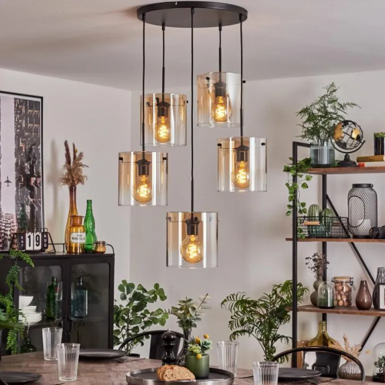 Suspension - Verre Parane Ambre, Clair, 5 lumières