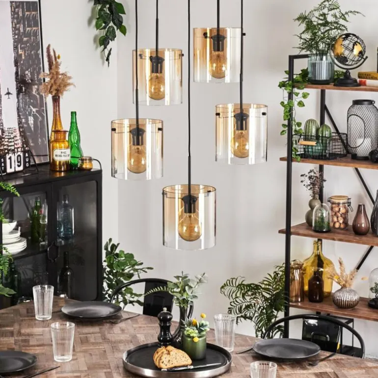 Suspension - Verre Parane Ambre, Clair, 5 lumières