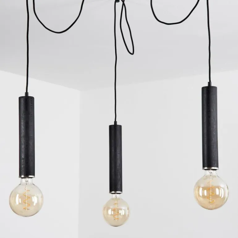Suspension Wheelwright Nickel mat, Noir, 3 lumières