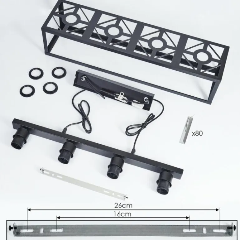 Suspension Barracon Noir, 4 lumières