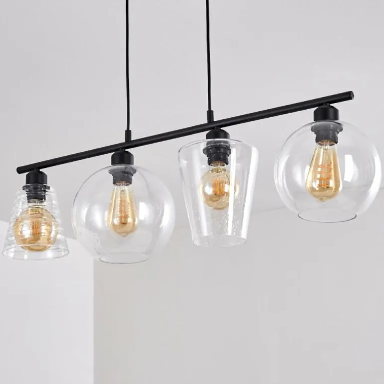Suspension Baudette Noir, 4 lumières