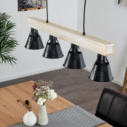 Suspension Berkeley Bois clair, Noir, 4 lumières