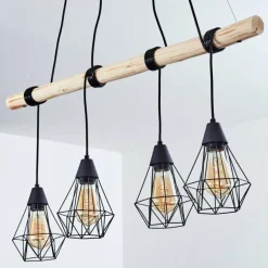 Suspension Betsele Bois clair, Noir, 4 lumières