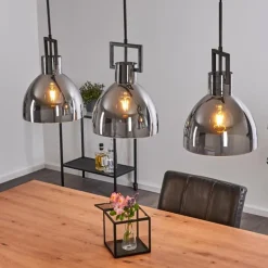 Suspension Buzova Gris, Noir, 3 lumières