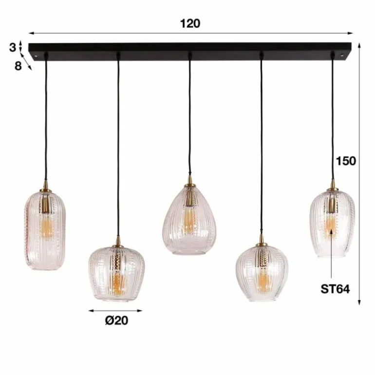 Suspension Diamond Anthracite, 5 lumières