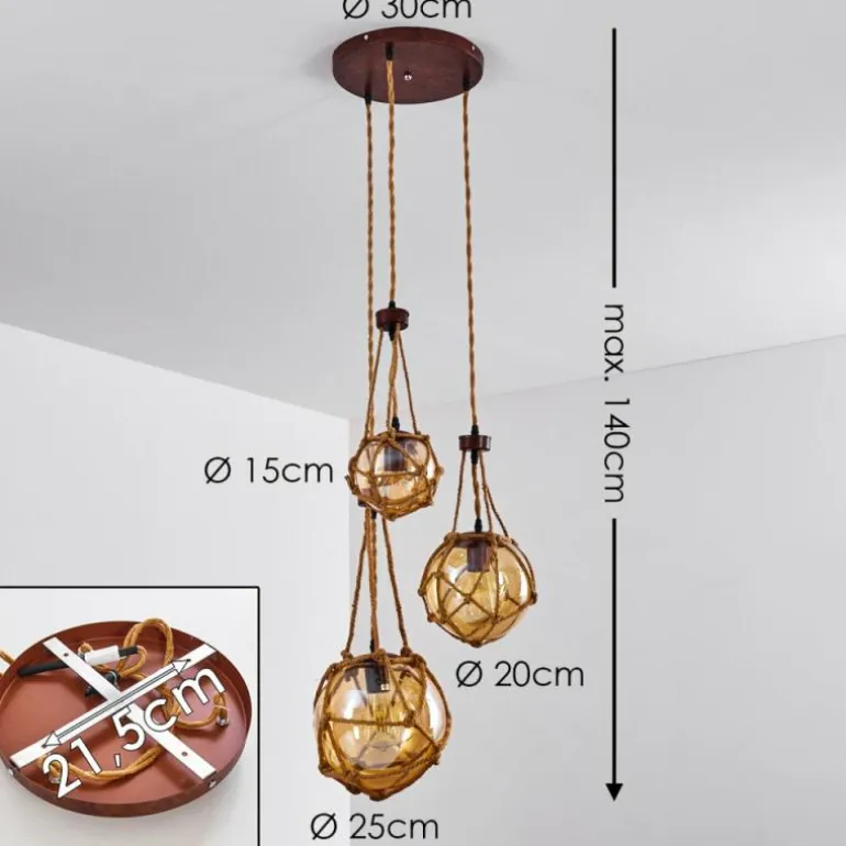 Suspension Eslov Brun, Rouille, 3 lumières