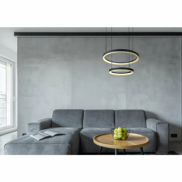 Suspension Globo AUGUSTO LED Or, Noir, 2 lumières, Télécommandes, Changeur de couleurs