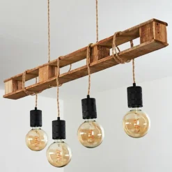 Suspension Gnitteryd Brun, Bois clair, Noir, 4 lumières
