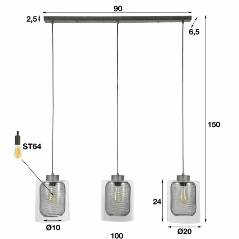 Suspension Hoefhaven Acier brossé, 3 lumières