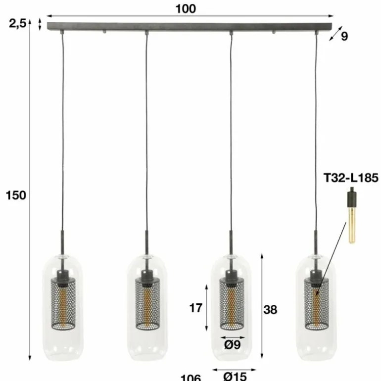 Suspension Hoefhaven Zingué, 4 lumières