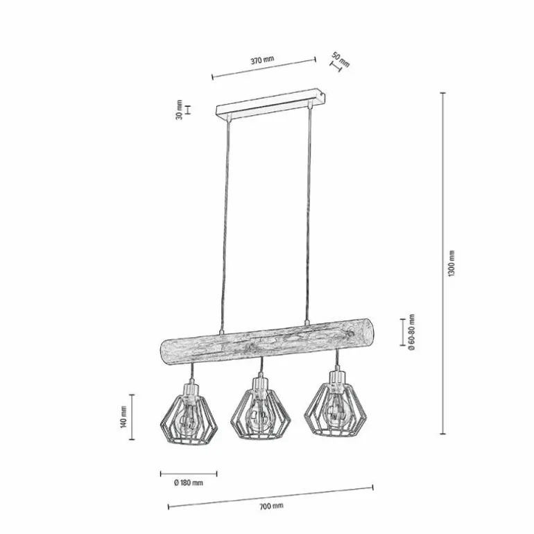Suspension Jobson Écru, 3 lumières