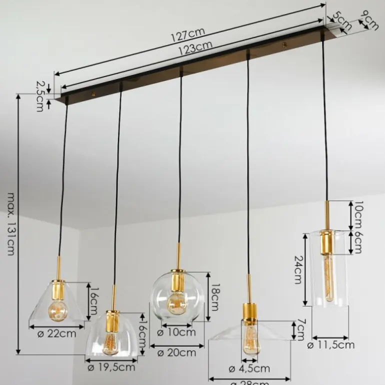 Suspension Karo Laiton, Noir, 5 lumières