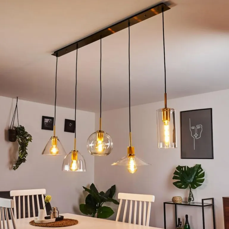 Suspension Karo Laiton, Noir, 5 lumières