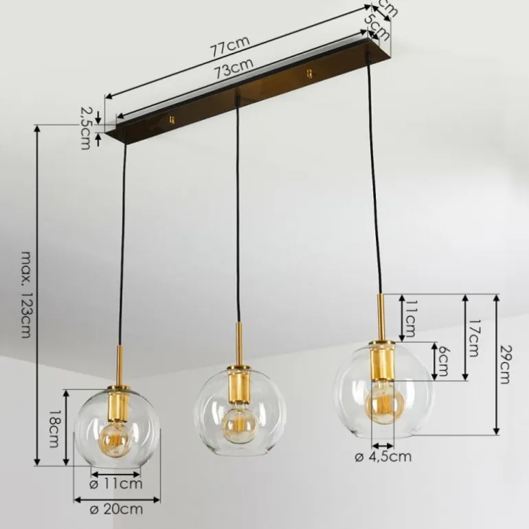 Suspension Karo Laiton, Noir, 3 lumières