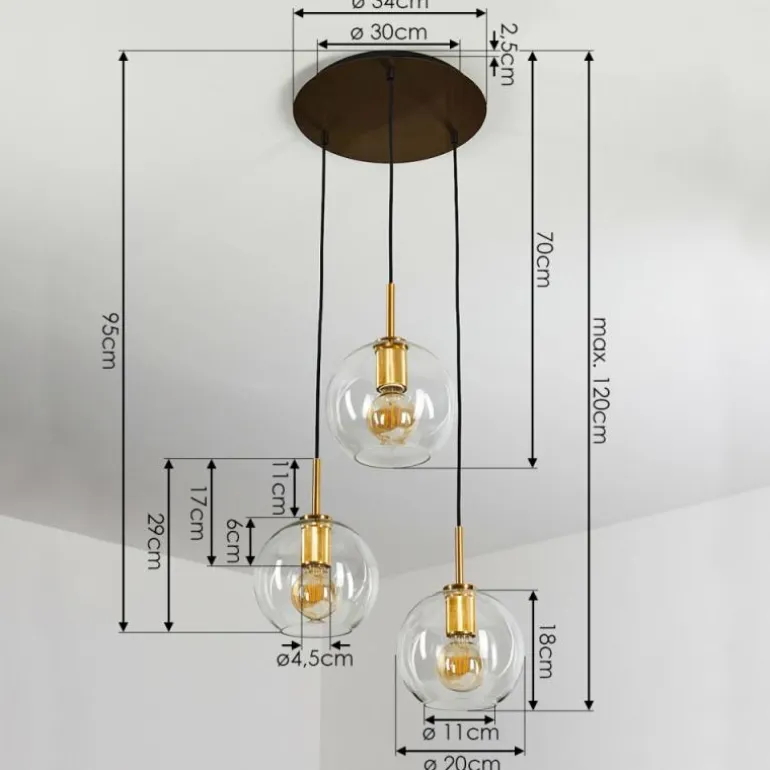 Suspension Karo Laiton, Noir, 3 lumières