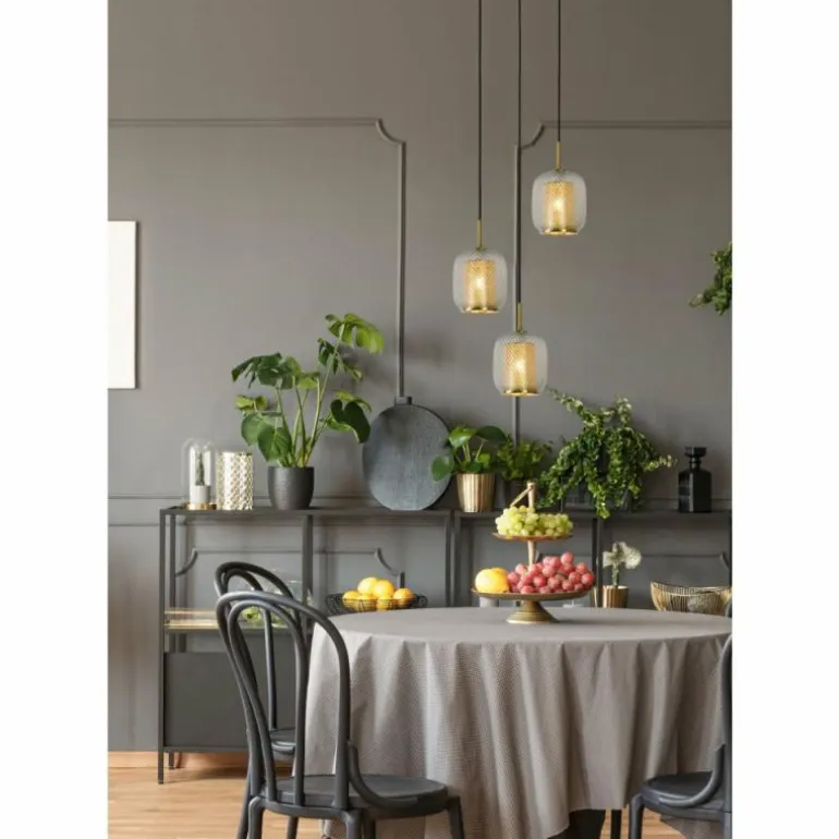 Suspension Lucide AGATHA Or, Laiton, 3 lumières