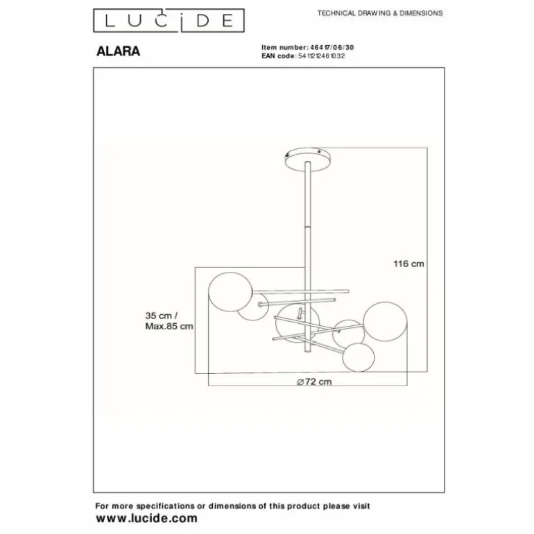 Suspension Lucide ALARA LED Noir, 6 lumières