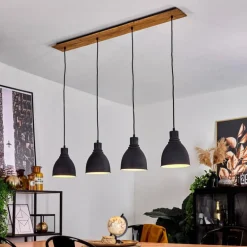 Suspension Malabe Bois foncé, Noir, 4 lumières