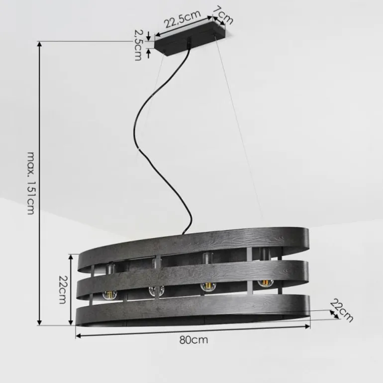 Suspension Maracoa Noir, 4 lumières