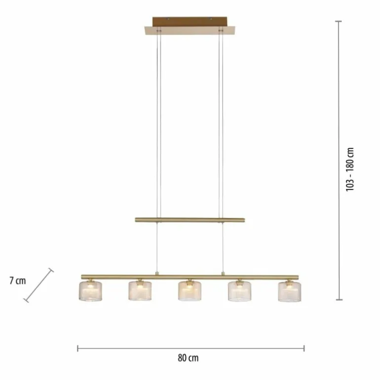 Suspension Paul Neuhaus HYDRA LED Laiton, 5 lumières