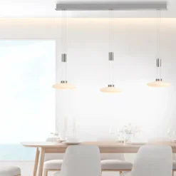 Suspension Paul Neuhaus LAUTADA LED Acier brossé, 3 lumières