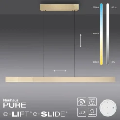 Suspension Paul Neuhaus PURE-MOTO-RISE LED Or, 3 lumières, Télécommandes