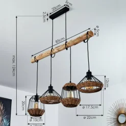 Suspension Ramon Bois clair, Noir, 4 lumières