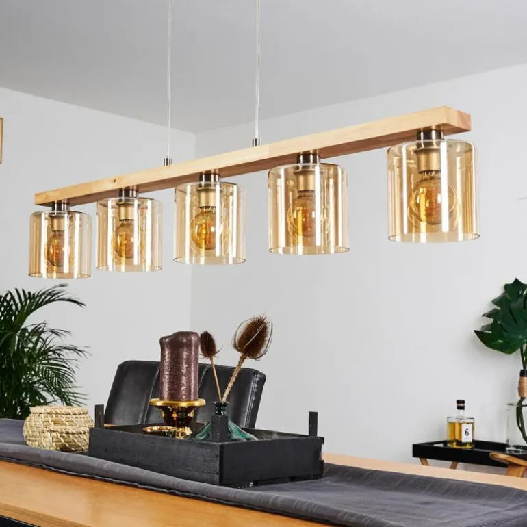Suspension Saltaire Bois clair, Argenté, 5 lumières