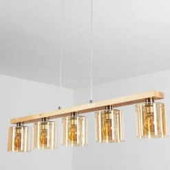 Suspension Saltaire Bois clair, Argenté, 5 lumières