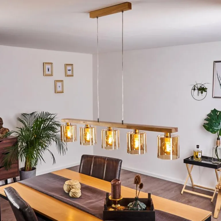 Suspension Saltaire Bois clair, Argenté, 5 lumières