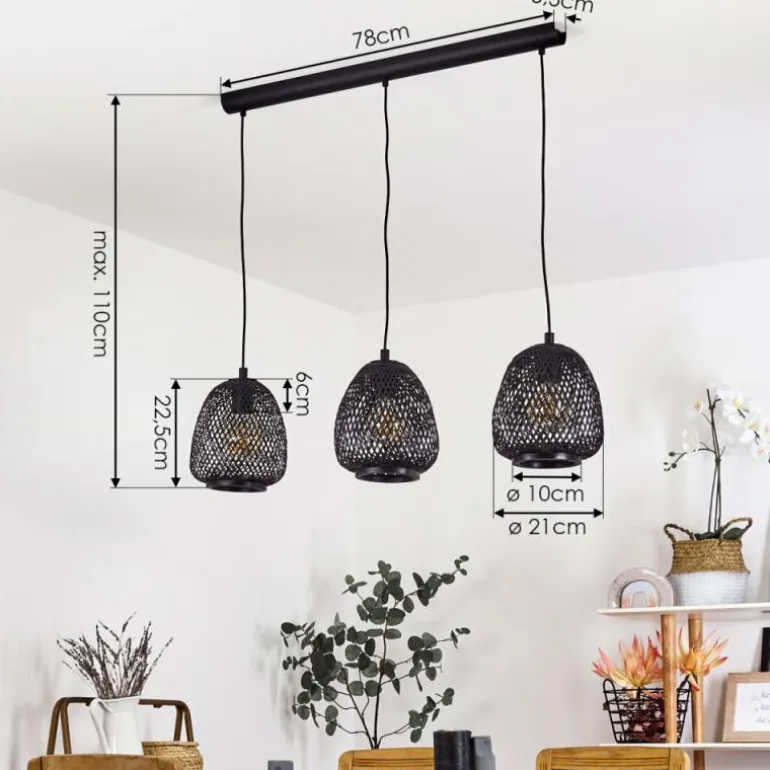 Suspension Solera Noir, 3 lumières
