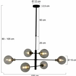 Suspension Steinhauer Constellation Gris, Noir, 6 lumières